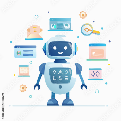 Futuristic chatbot concept illustrating artificial intelligence for customer support, online search, and web services