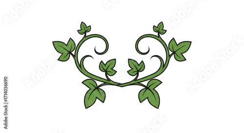 Symmetrical green ivy vine with leaves, a decorative element for design projects, invitations, or naturethemed illustrations