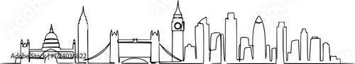 Single continuous line drawing of London city skyline. Famous city skyscraper landscape in world. World travel campaign home wall decor poster concept. Vector black silhouette. with white background