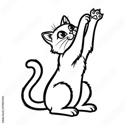 Playful Paws: This charming sketch features a whimsical kitten, captured in a delightful pose as it playfully reaches out with its tiny paw. It's a simple yet endearing piece.