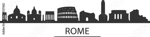 Rome city skyline horizontal banner. Black Rome city, Italy. Vector template for your design. Vector black silhouette. with white background
