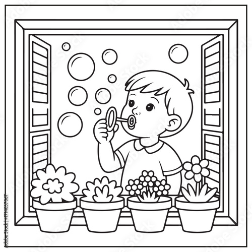 Spring Window Serenity Coloring Pages