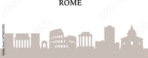 Rome city skyline horizontal banner. Black Rome city, Italy. Vector template for your design. Vector black silhouette. with white background
