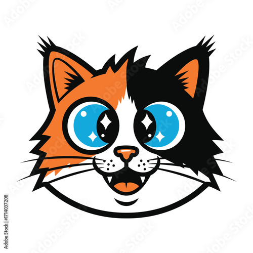 Joyful Cat: A vibrantly illustrated cat, radiating joy and happiness. Its open mouth and sparkling eyes convey a sense of playfulness, innocence, and pure delight. 