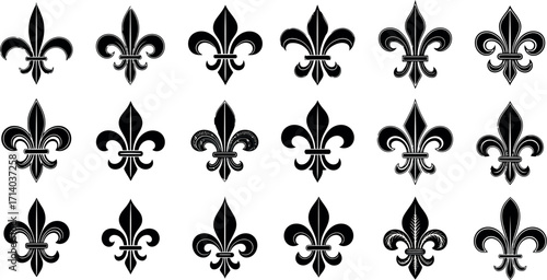 Vector art of collection of black fleurdelis symbols