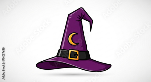 Purple witch hat with moon and belt, this costume accessory is used for halloween and magic