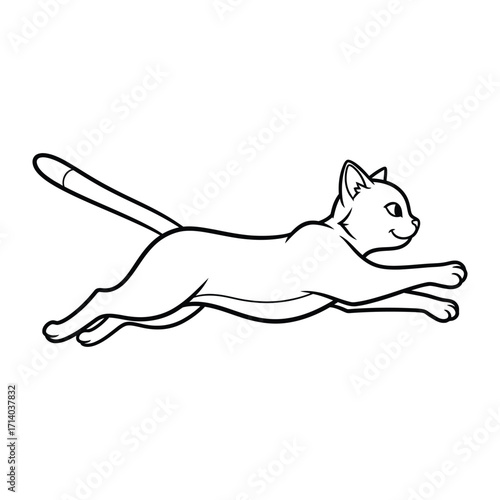 Playful Prowl: A sleek, minimalist line drawing of a cat in mid-leap, embodying grace, agility, and the inherent curiosity of feline nature.