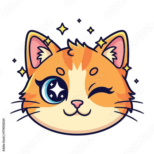 Cute Winking Cat: A vibrant and charming illustration of a delightful orange cat, winking with a playfully sparkling eye.