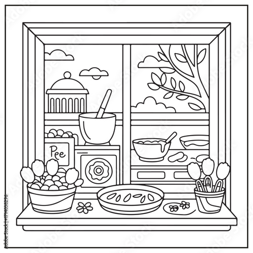 Spring Window Serenity Coloring Pages