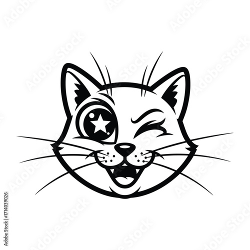 Winking Cat: A charming and playful cartoon cat winks playfully, showcasing its endearing character with a touch of star and mischief in its eye. 
