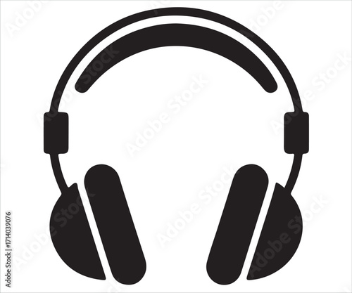 Black silhouette of over-ear headphones icon isolated on white background, minimalist vector illustration of audio headset symbol for music, sound, podcast, media, DJ, entertainment, and technology us