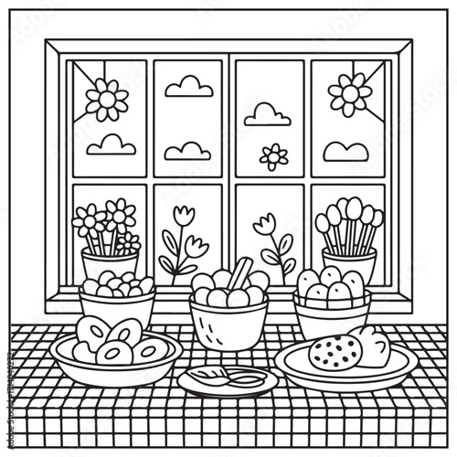 Spring Window Serenity Coloring Pages