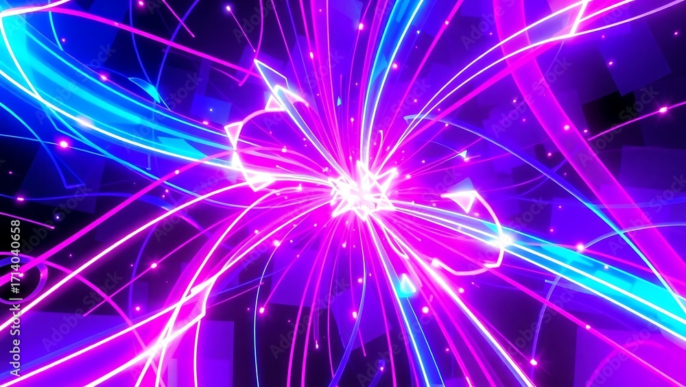 Fototapeta premium Abstract explosion of neon light streaks and sparkles