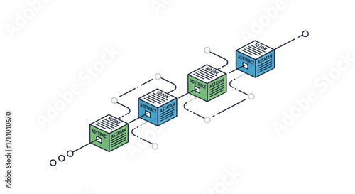 A blockchain network with connected blocks, this vector illustration is perfect for technology and finance