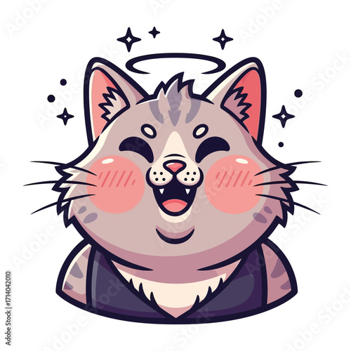 Cute Cat in Delight: An adorable cat radiates pure happiness and joy, its face aglow with an infectious smile.