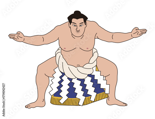 大相撲 横綱　力士 土俵入りポーズ ベクターイラスト　フラットデザイン・不知火型　白背景