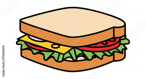 Illustration of a sandwich with cheese, lettuce, and tomato, perfect for foodrelated designs and culinary projects