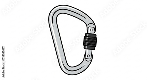 Illustration of a carabiner, a metal loop with a sprung gate used by climbers for connecting components