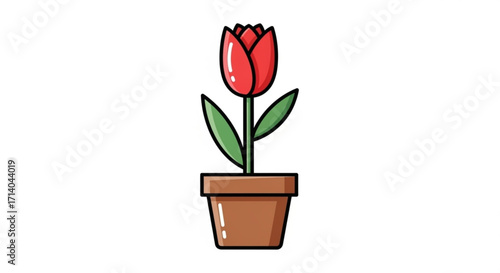 Charming tulip in a pot vector illustration, perfect for spring themes, floral designs, and gardening projects
