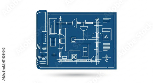 Detailed blueprint of a house plan vector illustration, showcasing architectural design and construction planning for building projects