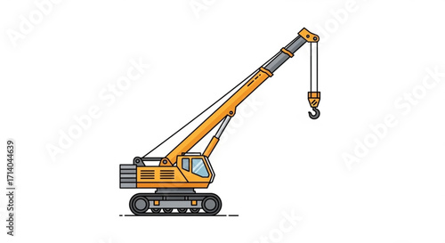 Illustration of a yellow crawler crane with a hook, , perfect for construction, industry, or engineering themed designs