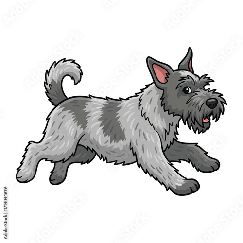 Joyful Canine in Action: A playful dog dashes with boundless energy, its animated features and stylized design capture the spirit of canine vitality and action.