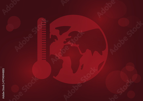 Climate Change. Dark red atmospheric background with Earth globe and thermometer for global warming concept. Climate crisis. Graphic design for business and marketing. Vector illustration