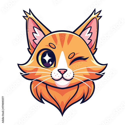 Cheerful Wink: A charming cartoon cat, with a single winking eye and a vibrant orange coat, exudes playfulness and affection.&#x20;