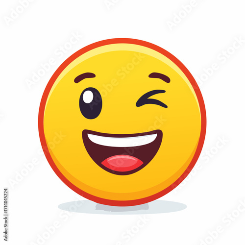 Happy yellow emoji winking with a wide smile, used to express fun, positivity, and playful mood in digital messages.