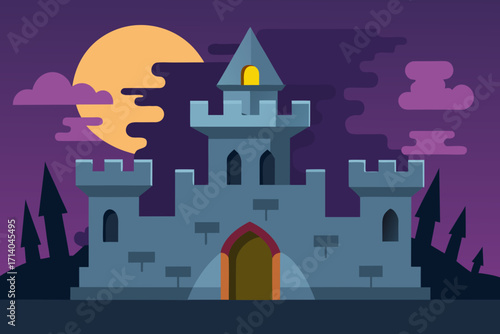 Cartoon cursed castle ruins vector illustration