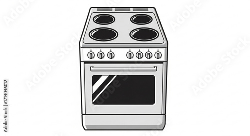 Illustration of a kitchen range stove oven appliance for cooking and baking in the kitchen space