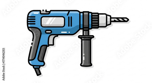 Illustration of a blue electric power drill tool for construction and home improvement projects diy and repair