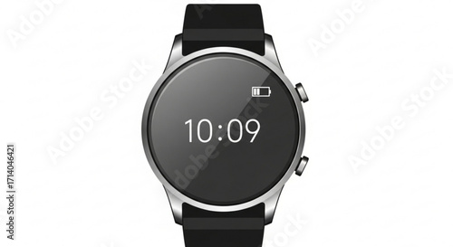Smartwatch mockup digital time display with battery indicator and black band for wearable tech product design