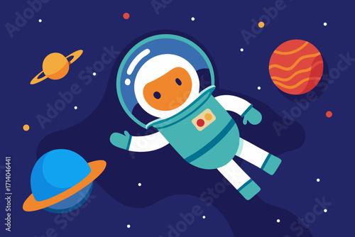 Cartoon astronaut floating in space vector illustration