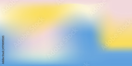 Pale winter sky gradient background with fluffy cloud formations. Pastel color natural daylight bg with abstract fantasy cirrus clouds. Blurred light blue, pale pink and yellow colors gradation