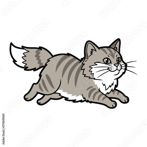 Playful Cat in Action: A charming cartoon cat joyfully leaps, expressing agility and a lighthearted mood. Capturing energy and the delight of playful moments. 
