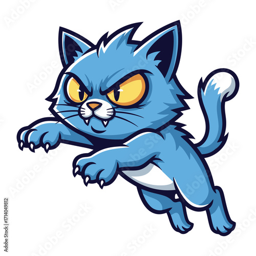 Fearless Feline: An expressive, cartoonish feline with sharp eyes is charging forward, this captivating illustration captures the essence of playful aggression with vivid detail. 