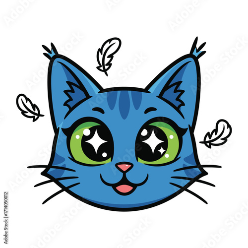 Joyful Animated Feline: An adorable cartoon cat with bright, expressive eyes and soft feathers floats delicately around her, exuding charm and playfulness. 