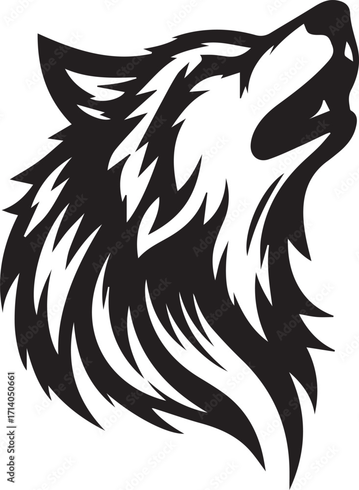 Obraz premium Howling Wolf Vector Silhouette - Wild Animal Logo Illustration