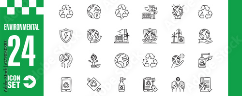 A set of environmental icons, showcasing symbols for recycling, sustainability, and ecofriendly practices, ideal for environmental awareness campaigns