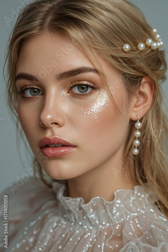 Golden Fantasy Makeup with Pearls