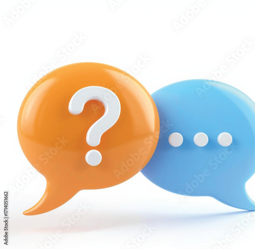 Orange and blue speech bubbles with question mark chat
