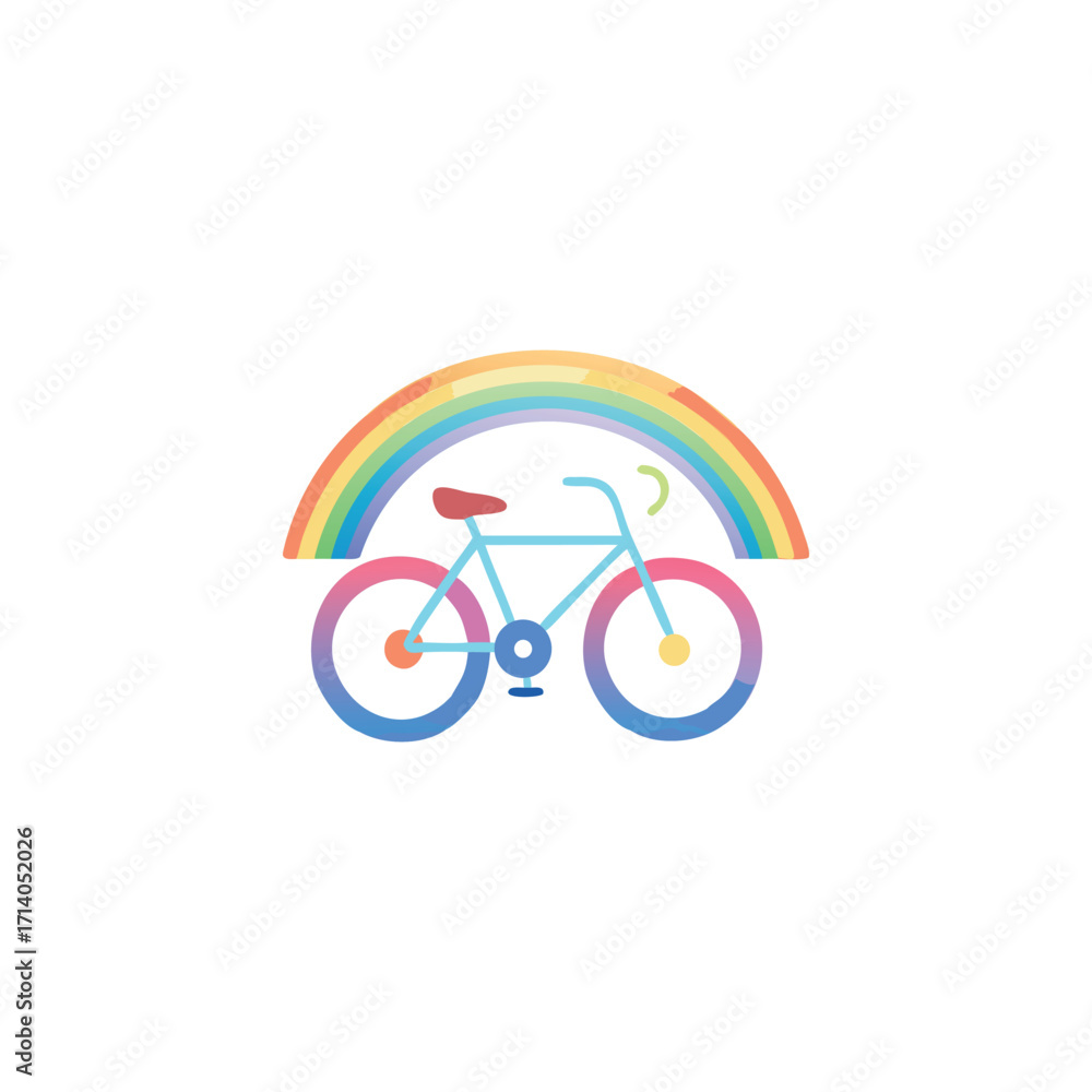Fototapeta premium Whimsical watercolor bicycle with a vibrant rainbow arching over it
