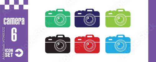 Collection of camera icons in various colors, a versatile set for photography enthusiasts and graphic designers, perfect for adding a touch of visual flair to any project
