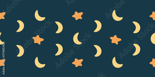 Seamless night sky repeat with moons and stars