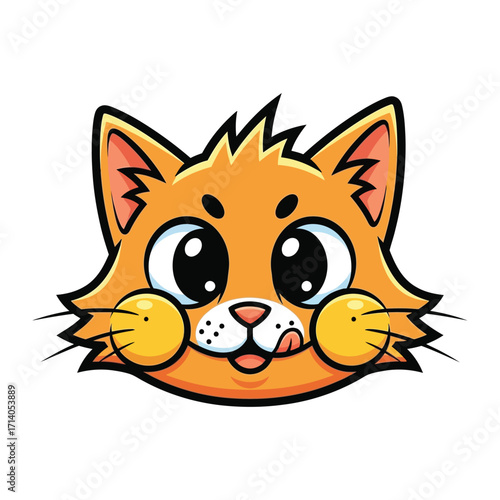 Cute Kitten Cartoon: A charming cartoon of a cute kitten with big eyes and a playful expression. Evokes a sense of joy and fun. 