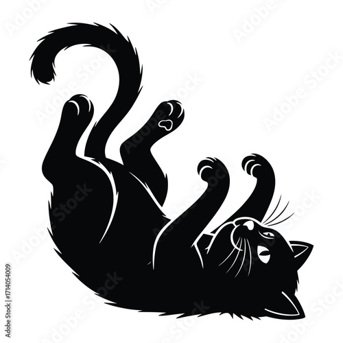 Playful Silhouette: A charming silhouette of a cat playfully lying on its back, paws and tail extended, offers a unique perspective and evokes the carefree spirit of a feline.