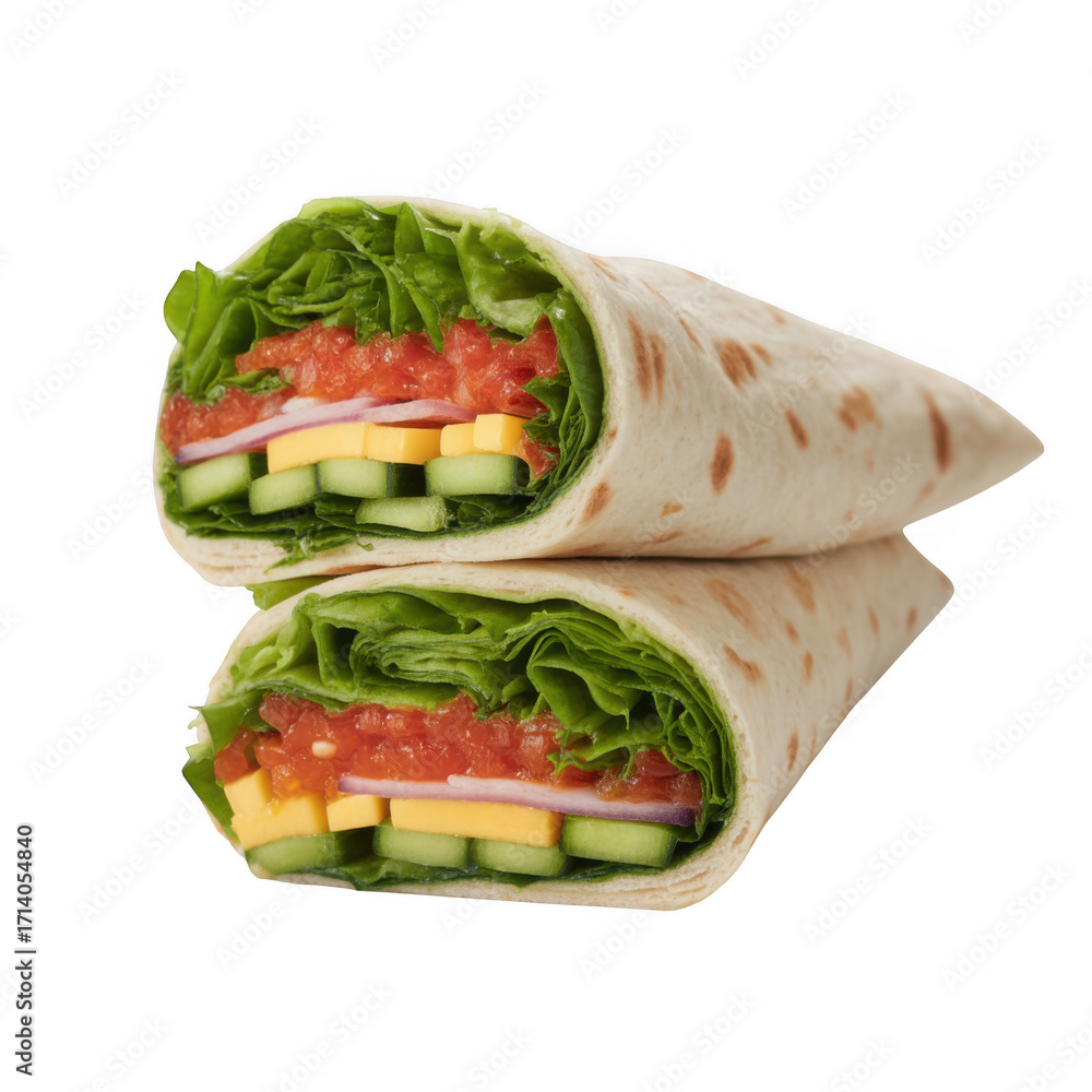 Obraz premium Freshly made healthy vegetable wrap isolated on transparent background