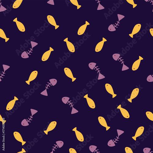 Fun repeat pattern with purple and yellow fish