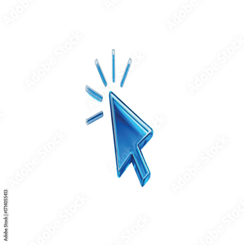 Blue Glass Cursor Arrow with Light Rays click pointer